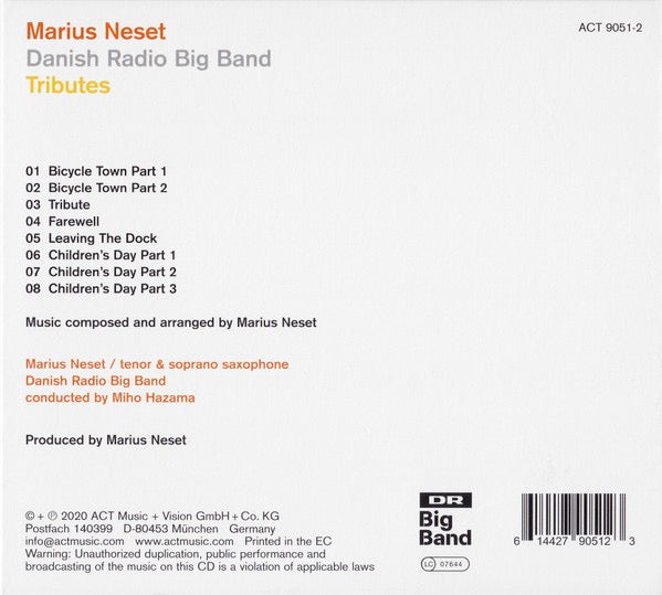 Image of Back Cover of CD - VG+/VG+ - MARIUS NESET, DANISH RADIO BIG BAND, MIHO HAZAMA, Tributes (ACT; ACT 9051-2, Germany 2020, Digipak), ,  - 0616040C