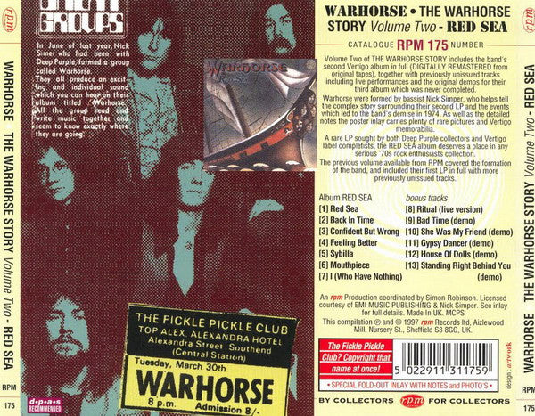Image of Back Cover of 0636038E: CD - WARHORSE, Red Sea (RPM Records; RPM 175, UK 1997, Jewel Case)   VG+/VG+