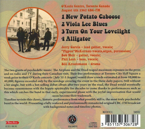 Image of Back Cover of 0636014E: CD - GRATEFUL DEAD, O'Keefe Centre, Toronto 1967 (Timeline; TLNCD3067, Europe 2023, Digipak, Booklet)   VG+/VG+