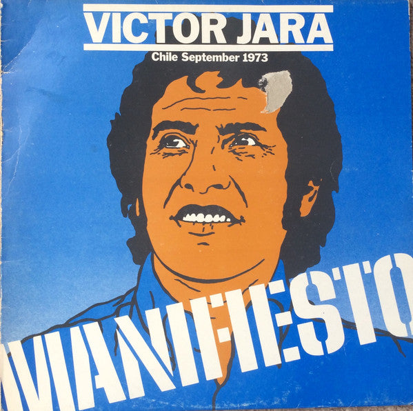 Image of Front Cover of 0626016E: LP - VICTOR JARA, Manifiesto Chile September 1973 (XTRA; XTRA 1143, UK 1974, Booklet) Press copy with additions. Includes 4 page lyric booklet different to released booklet (white paper, square). Includes small folder with photograph, 8 pages of newspaper clippings. FACT FANS: Contact at Transatlantic Records for this release is Vivien Goldman who was working for Transatlantic at the time.  VG/VG