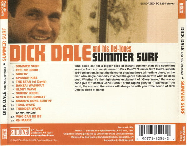 Image of Back Cover of CD - EX/EX - DICK DALE AND HIS DEL-TONES, Summer Surf (Sundazed Music; SC 6254, US 2007 Reissue), ,  - 3856097S