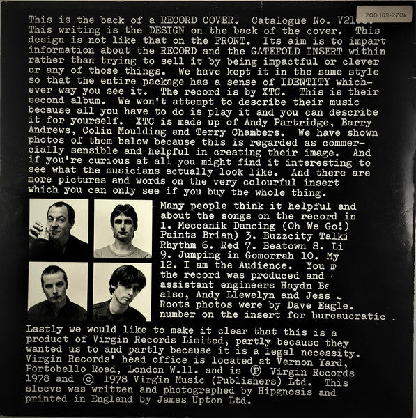 Image of Back Cover of 0616079C: LP - XTC, Go 2 (Virgin; OVED 61, UK 1984 Reissue) Strong VG, Edge wear to sleeve.        VG/VG