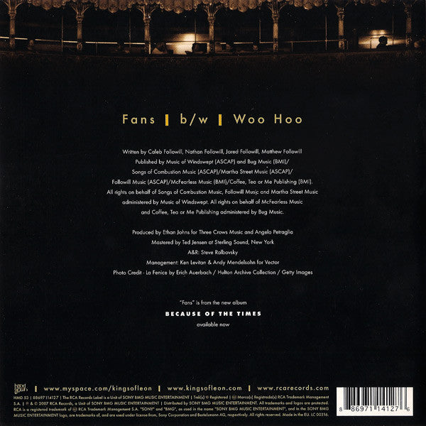 Image of Back Cover of 7" - VG/VG+ - KINGS OF LEON, Fans (HandMeDown; HMD 53, Europe 2007, Picture Sleeve), ,  - 4216158C
