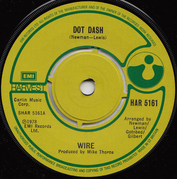 Image of Front Cover of 7" - /VG+ - WIRE, Dot Dash (Harvest; HAR 5161, UK 1978, No picture sleeve), No picture sleeve,  - 0656029S