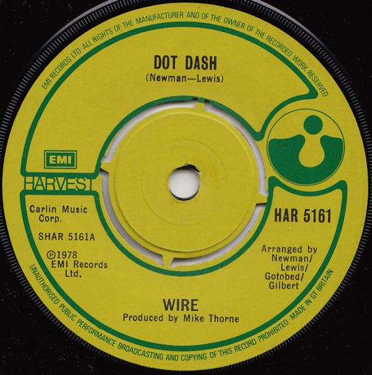 Image of Front Cover of 7" - /VG+ - WIRE, Dot Dash (Harvest; HAR 5161, UK 1978, No picture sleeve), No picture sleeve,  - 0656029S