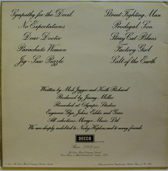Image of Back Cover of LP - VG+/EX - THE ROLLING STONES, Beggars Banquet (Decca Blue Boxed; SKL 4955, UK 1977 Reissue, Laminated Gatefold Sleeve, Company Inner), Lovely Copy,  - 0626132E