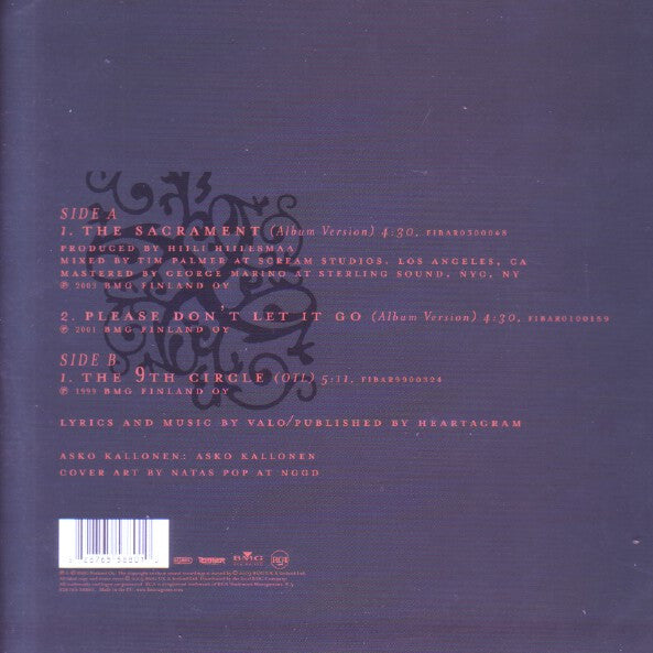 Image of Back Cover of 10" - VG/EX - HIM, The Sacrament (BMG UK & Ireland Ltd. ; 828765 58801, UK 2003, Picture Sleeve), Edge Wear, Sticker Damage To Rear Sleeve,  - 0626102E