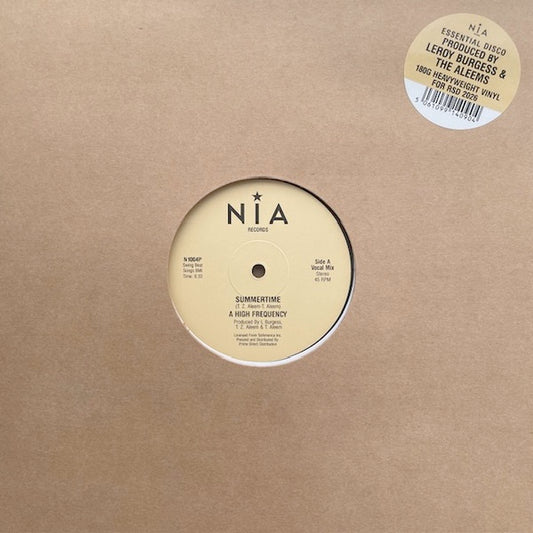 Image of Front Cover of 12  - NEW/NEW - A HIGH FREQUENCY, Summertime (NIA; N1004P, UK 2026, Plain Die Cut Manilla Sleeve, Sticker), , Classic NYC label NIA have delivered once again, this time lifting the masters out of their vaults releasing the full length versions of this classic track by A High Frequency, a one-off disco moniker of Leroy Burgess & The Fantastic Aleem Brothers, who produced this 1980 dancefloor wonder that finally gets its first deserved re-issue on 12 . Remastered for 2026 RSD on limite