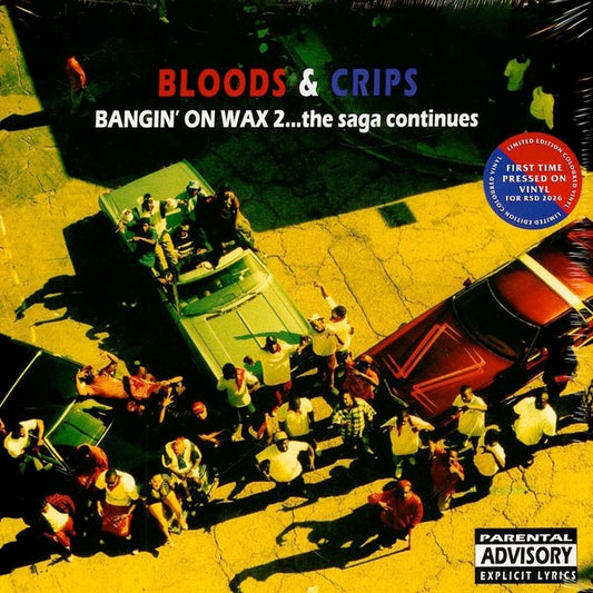 Image of Front Cover of 2xLP -  - BLOODS & CRIPS, Bangin' On Wax 2...The Saga Continues (Dangerous Records; QAL2LP6715, UK 2026, Gatefold, Red & Blue Coloured Vinyl), , The Bloods and Crips  debut Bangin  on Wax (1993)   which we reissued in 2023 to an incredible reception   inspired us to dig even deeper into this iconic catalogue. The follow-up, The Saga Continues, originally dropped only on CD in 1994. Now, for the first time ever, we re proud to bring it to wax   pressed on special edition half/half Blu
