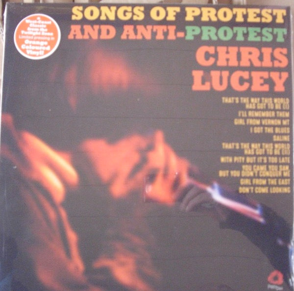 Image of Front Cover of LP - NEW/NEW - CHRIS LUCEY, Songs Of Protest and Anti Protest (Poppydisc; POPPYLP045, UK 2026), , Sought-after 60's psych rarity on vinyl. Orange Colour vinyl.. "Songs... is a work of schizophrenic beauty, by an artist given to regular LSD fuelled drives off LA landmarks" - Mojo      Chris Lucey...the man who never was..... star of one of the most mysterious, rabidly collectable and expensive west coast folk-rock albums of all....A monster on Ebay, revered by Julian Cope, and buzzing