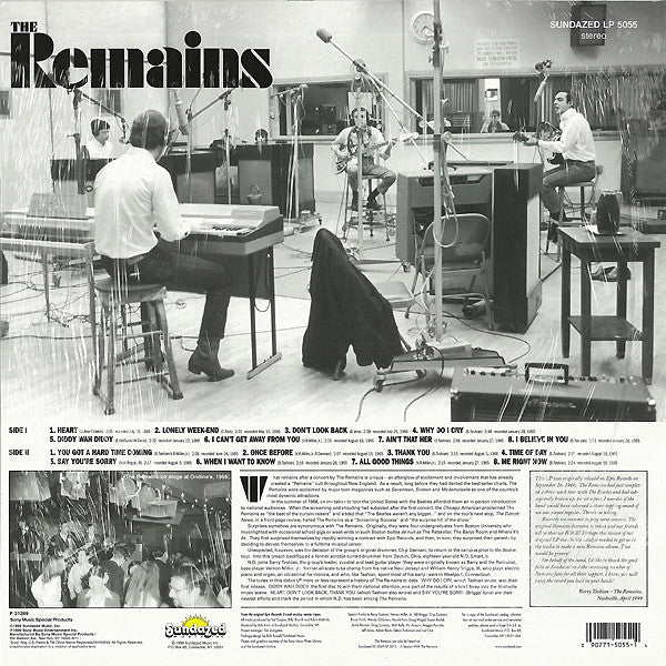 Image of Back Cover of LP - EX/EX - REMAINS, Remains (Sundazed; 5055, US 1999 Reissue, 180 Gram Vinyl), Opened Instore, Still In Stickered Shrinkwrap,  - 3726173E