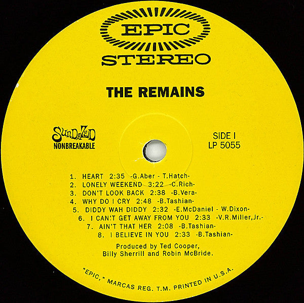 Image of Label Cover of LP - EX/EX - REMAINS, Remains (Sundazed; 5055, US 1999 Reissue, 180 Gram Vinyl), Opened Instore, Still In Stickered Shrinkwrap,  - 3726173E