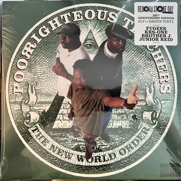 Image of Front Cover of LP - NEW/NEW - POOR RIGHTEOUS TEACHERS, The New World Order (Legacy Rep; 19958413771, UK 2026, Translucent Green Coloured Vinyl), , x2 Translucent Green Coloured LP Vinyl - 30th anniversary pressing - and the very first time on coloured vinyl - for an underground classic that hasn't been issued anywhere since 1996 and has become rare and highly coveted. Widely regarded as the New Jersey's crew's best album, it features guest spots from The Fugees and KRS One. - 1556265S