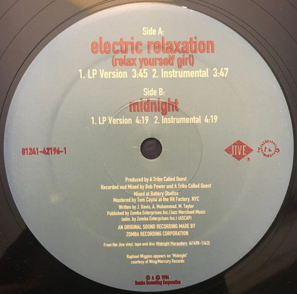 Image of Label Cover of 12" - VG/VG - A TRIBE CALLED QUEST, Electric Relaxation / Midnight (Jive; 01241-42196-1, US 1994, Picture Sleeve), Light marks only,  - 4026411E
