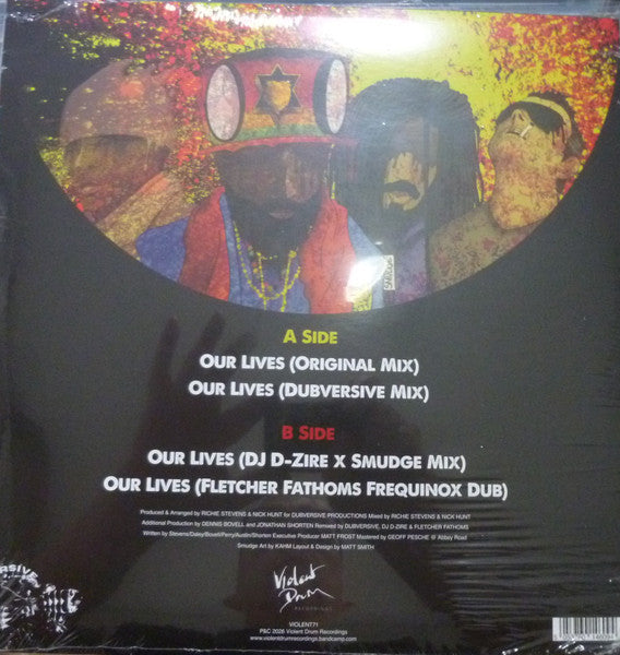 Image of Label Cover of 12  - NEW/NEW - SMUDGE ALL STARS, Our Lives (Violent Drum Recordings; VIOLENT71, UK 2026), , Encompassing celebrated artists such as George Clinton, Lee  Scratch  Perry, Alfred Pee Wee Ellis and many more, star-studded funk collective, Smudge All Stars will release their remix EP  Our Lives  via Violent Drum Recordings on April 18, 2026.With renowned session musician Richie Stevens at the helm, Smudge All Stars is a sprawling intelligence network reflecting London s cultural meltin