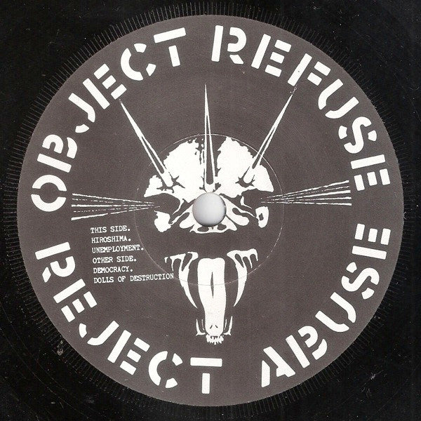 Image of Front Cover of 7" - /G+ - DIRT, Object Refuse Reject Abuse (Crass Records; 321984/6, UK 1981, No cover), Light marks to vinyl, plays through fine. No cover.,  - 0656034S