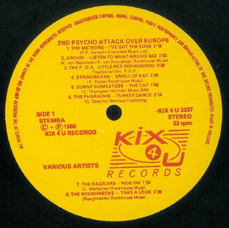 Image of Label Cover of LP - VG+/VG+ - VARIOUS, 2nd Psycho Attack Over Europe ! (KIX 4 U ; KIX 4 U 3337, Netherlands 1986, Insert), ,  - 0626077E