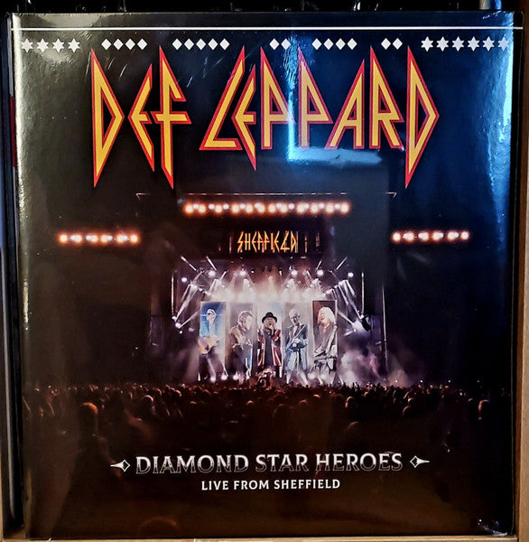 Image of Front Cover of 2xLP - VG+/VG+ - DEF LEPPARD, Diamond Star Heroes (Live From Sheffield) (Mercury Studios; 00602478260438, Europe 2025, Gatefold, 2 Inners, Red with Black & White Splatter Vinyl), Light corner wear.,  - 0626163E