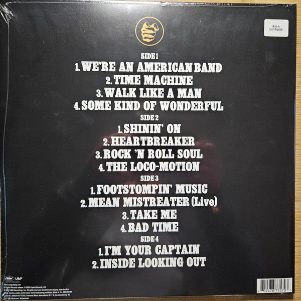 Image of Back Cover of LP - EX/VG - GRAND FUNK RAILROAD, Greatest Hits (Capitol Records; 602478775703, Europe 2025, 2 Inners, Red & Blue Vinyl), Strong VG, hairlines. Still in hype stickered shrinkwrap.,  - 0626164E