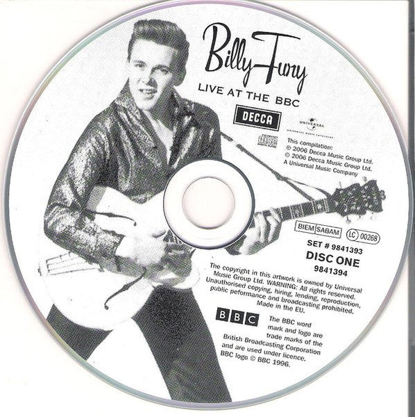 Image of Label Cover of 2xCD - VG+/VG+ - BILLY FURY, Billy Fury Live At The BBC (Decca; 9841393, UK 2006, Jewel Case, Booklet), ,  - 0636228E