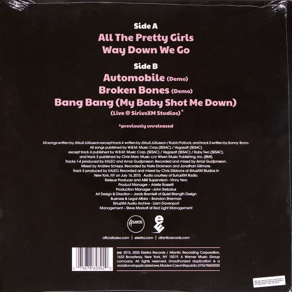 Image of Back Cover of 12" EP - NEW/NEW - KALEO, All The Pretty Girls Ep (Elektra Records; 075678603020, Europe 2025, 45 RPM, Record Store Day 2025, Raspberry Marble Vinyl), ,  - 0636171E