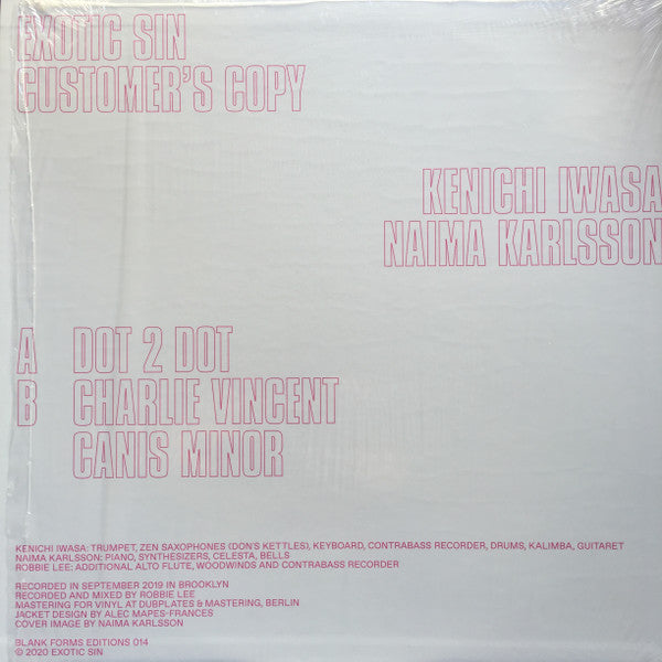 Image of Back Cover of LP - VG+/VG+ - EXOTIC SIN, Customer's Copy (Blank Forms Editions; BF-014, US 2020, Picture Sleeve, Pink Vinyl; Limited edition of 50), ,  - 0626272E