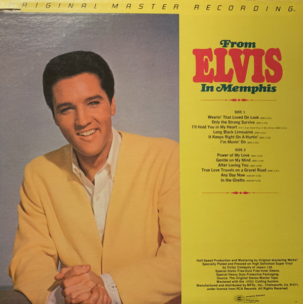 Image of Back Cover of LP - VG/VG+ - ELVIS PRESLEY, From Elvis In Memphis (Mobile Fidelity Sound Lab; MFSL 1-059, US 1981, Pasteback Sleeve, 4 Mobile Fidelity Inserts), Edge Wear,  - 0746002S