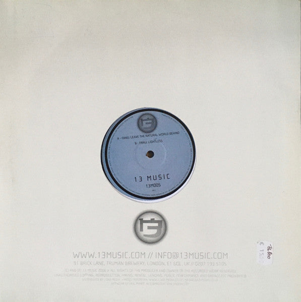 Image of Front Cover of 2x12" - /VG+ - FANU, Lightless EP (13 Music; 13M005, UK 2006, Die Cut Company Sleeve), og company sleeve,  - 0746039S