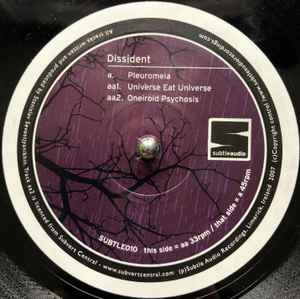 Image of Label Cover of 12" - VG+/VG+ - DISSIDENT, Pleuromeia / Universe Eat Universe / Oneiroid Psychosis (Subtle Audio Recordings; SUBTLE010, Ireland 2008, Die Cut Company Sleeve), sol. og company sleeve,  - 0746046S