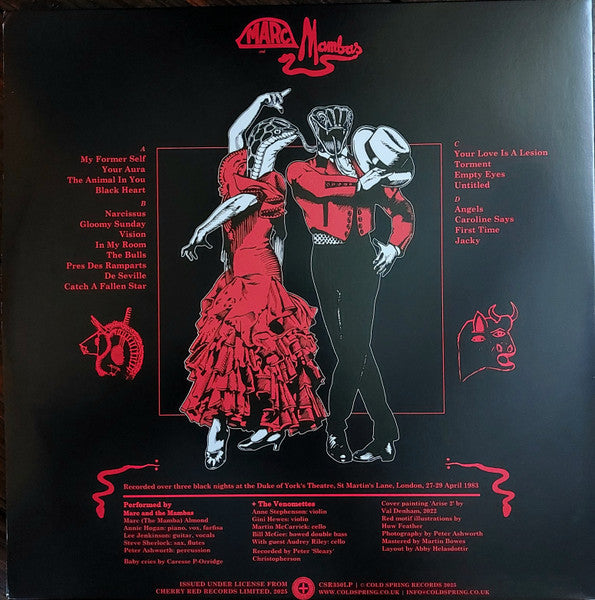Image of Back Cover of 2xLP - VG/EX - MARC AND THE MAMBAS, Three Black Nights Of Little Black Bites (Cold Spring; CSR350LP, UK 2025 Reissue, Booklet), Seam splits on top edge of both sides of gatefold, opened instore, still in opened stickered shrinkwrap,  - 0746014S
