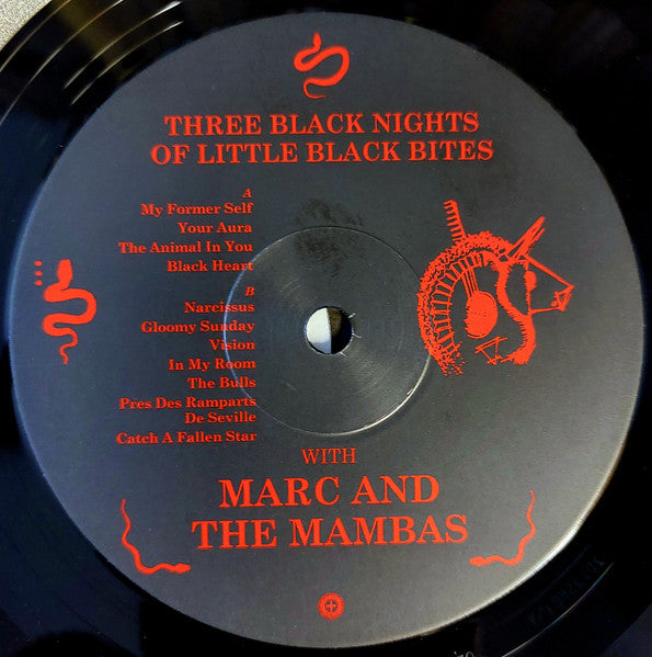 Image of Label Cover of 2xLP - VG/EX - MARC AND THE MAMBAS, Three Black Nights Of Little Black Bites (Cold Spring; CSR350LP, UK 2025 Reissue, Booklet), Seam splits on top edge of both sides of gatefold, opened instore, still in opened stickered shrinkwrap,  - 0746014S