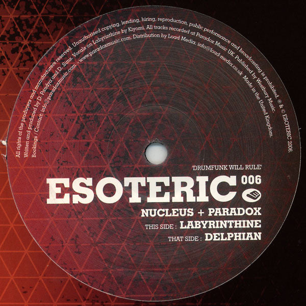 Image of Label Cover of 12" - VG/VG+ - NUCLEUS + PARADOX*, Labyrinthine / Delphian (Esoteric; ESO006, UK 2005, Die Cut Company Sleeve), og company sleeve - few creases,  - 0746051S