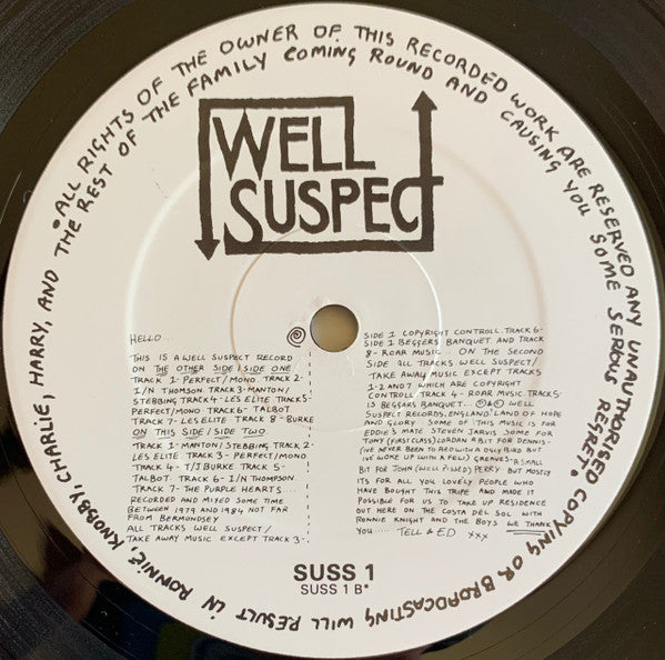 Image of Back Cover of LP - /VG+ - VARIOUS, The Beat Generation And The Angry Young Men (Well Suspect; SUSS 1, UK 1984, Generic Sleeve, No Insert), , A1 Long Tall Shorty That's What I WantA2 Small Hours UndergroundA3 Purple Hearts I'll Make You MineA4 Les Elite FrustrationA5 Long Tall Shorty I DoA6 Merton Parkas Dangerous ManA7 Les Elite Get A JobA8 Directions Weekend DancersB1 Purple Hearts Concrete MixerB2 Les Elite Career GirlB3 Long Tall Shorty All By MyselfB4 Directions It May Be Too LateB5