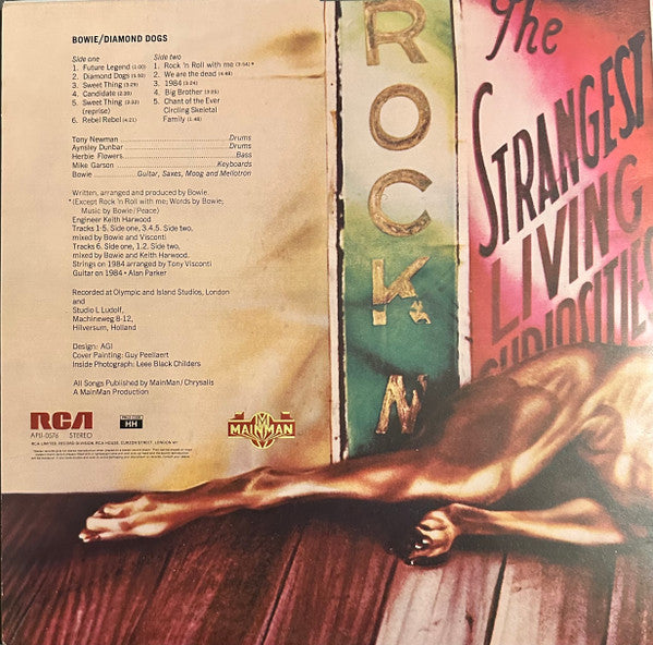 Image of Back Cover of LP - VG+/VG - DAVID BOWIE, Diamond Dogs (RCA Victor; APL1-0576, UK 1974, Gatefold, First U.K. pressing. No Printer credit on sleeve.), ,  - 2326286E