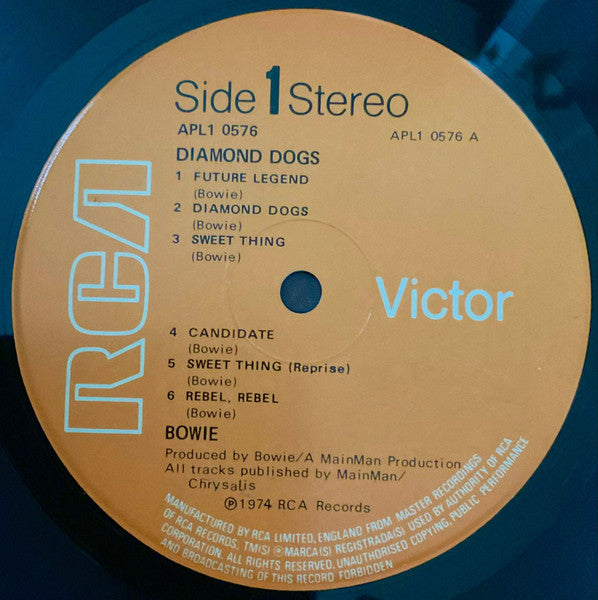 Image of Label Cover of LP - VG+/VG - DAVID BOWIE, Diamond Dogs (RCA Victor; APL1-0576, UK 1974, Gatefold, First U.K. pressing. No Printer credit on sleeve.), ,  - 2326286E