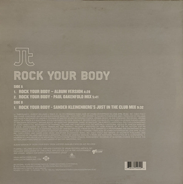 Image of Back Cover of 12" - VG/G+ - JUSTIN TIMBERLAKE, Rock Your Body (Jive; 9254950, Europe 2003, Picture Sleeve), Light marks,  - 0716054C