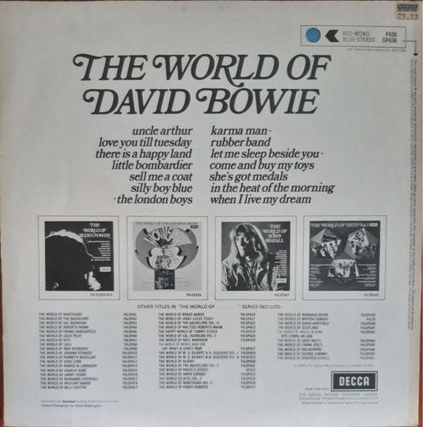 Image of Back Cover of LP - VG/VG - DAVID BOWIE, The World Of David Bowie (Decca Blue Boxed; SPA 58, UK 1970), ,  - 0726078E