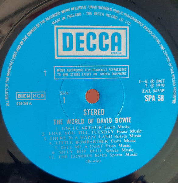 Image of Label Cover of LP - VG/VG - DAVID BOWIE, The World Of David Bowie (Decca Blue Boxed; SPA 58, UK 1970), ,  - 0726078E