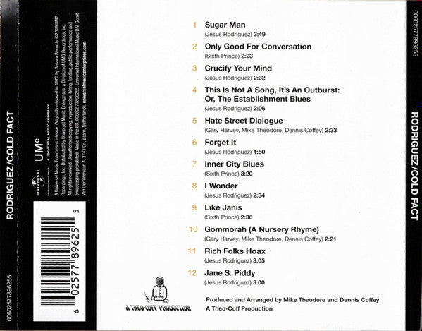 Image of Back Cover of CD - NEW/NEW - RODRIGUEZ, Cold Fact (UMe; 00602577896255, Europe 2019, Jewel Case), ,  - 0736066E