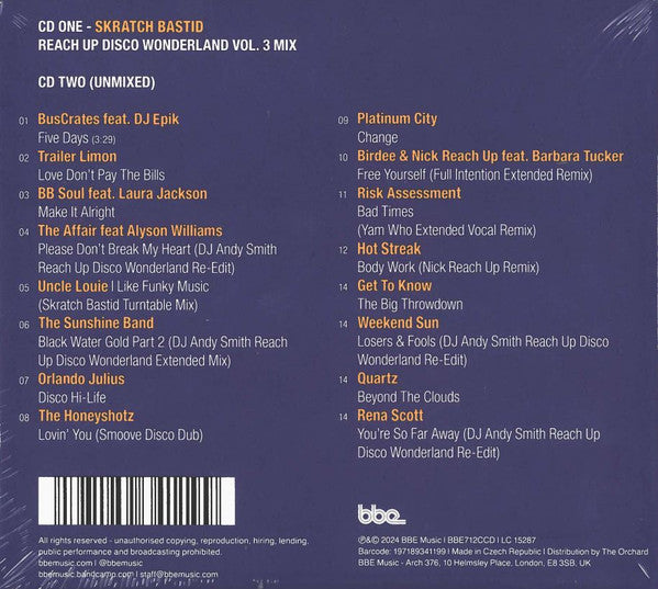 Image of Back Cover of 2xCD - NEW/NEW - DJ ANDY SMITH, Reach Up (Disco Wonderland) (Volume 3) (BBE; BBE712CCD, UK 2024, Double Digipak), ,  - 0736070E