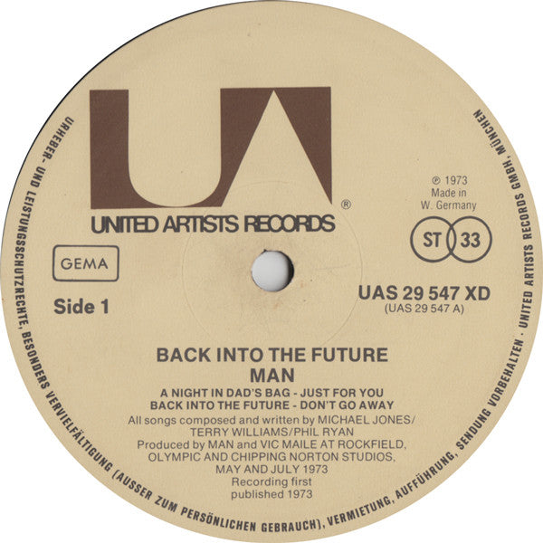 Image of Label Cover of LP - VG/VG - MAN, Back Into The Future (United Artists Records; UAS 29 547/8XD, Germany 1973, Gatefold, 2 Company Inners), Strong VG. Light hairlines. Creasing to inners. Edge wear and light ring wear.,  - 0746145S