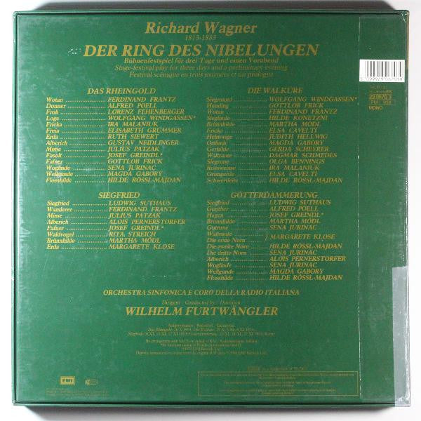 Image of Back Cover of 14xLP - VG/EX - WILHELM FURTW NGLER, ORCHESTRA SINFONICA E CORO DELLA RADIO ILTALIANA, Wagner: Der Ring Des Nibelungen (His Master's Voice; 29 0670 3, Europe 1986, Box Set, Booklet, Mono DMM Digital Remaster), Box Intact, But a Little Worn,  - 0626085E