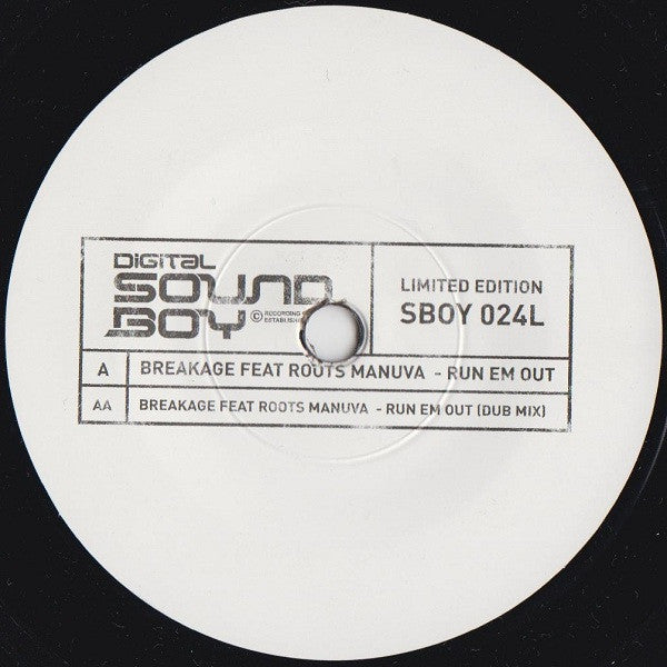 Image of Front Cover of 7" - /VG+ - BREAKAGE FEAT ROOTS MANUVA, Run Em Out / Run Em Out (Dub Mix) (Digital Soundboy; SBOY 024L, UK 2009, Solid Centre), ,  - 0726175E