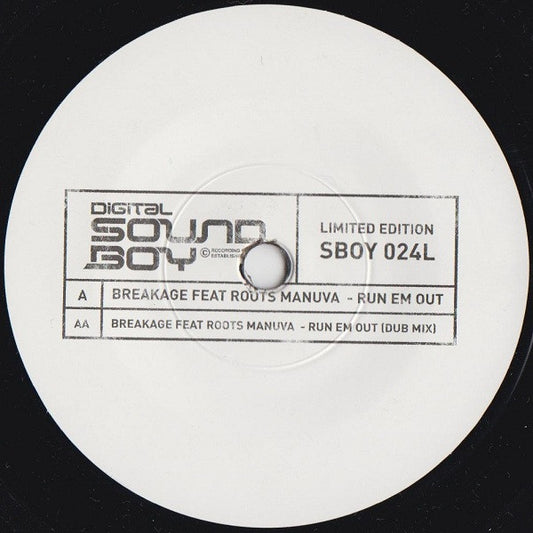 Image of Front Cover of 7" - /VG+ - BREAKAGE FEAT ROOTS MANUVA, Run Em Out / Run Em Out (Dub Mix) (Digital Soundboy; SBOY 024L, UK 2009, Solid Centre), ,  - 0726175E
