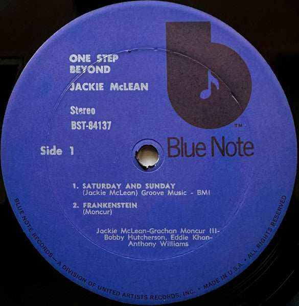 Image of Label Cover of LP - VG/VG - JACKIE MCLEAN, One Step Beyond (Blue Note; BST 84137, US 1973 Reissue), Light marks only. Slight discolouring to the sleeve. Minor edge and ring wear.,  - 0746252S