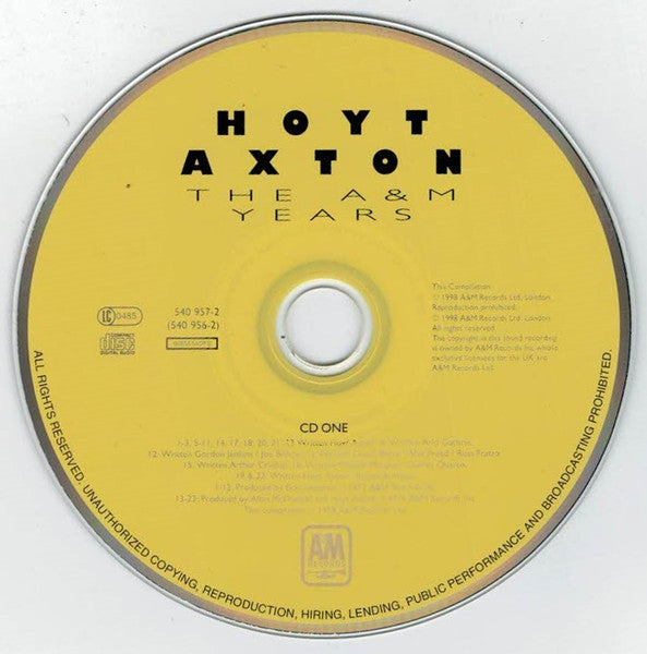Image of Label Cover of 2xCD - VG/VG+ - HOYT AXTON, The A&M Years (A&M Records; 540 956-2, UK & Europe 1998, Jewel Case, Booklet), ,  - 0736122E
