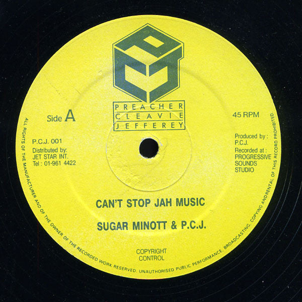 Image of Front Cover of 12" - /VG+ - SUGAR MINOTT & P.C.J., Can't Stop Jah Music (Preacher Cleavie Jefferey; P.C.J. 001, UK ), ,  - 0746260S