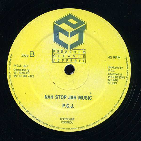 Image of Back Cover of 12" - /VG+ - SUGAR MINOTT & P.C.J., Can't Stop Jah Music (Preacher Cleavie Jefferey; P.C.J. 001, UK ), ,  - 0746260S