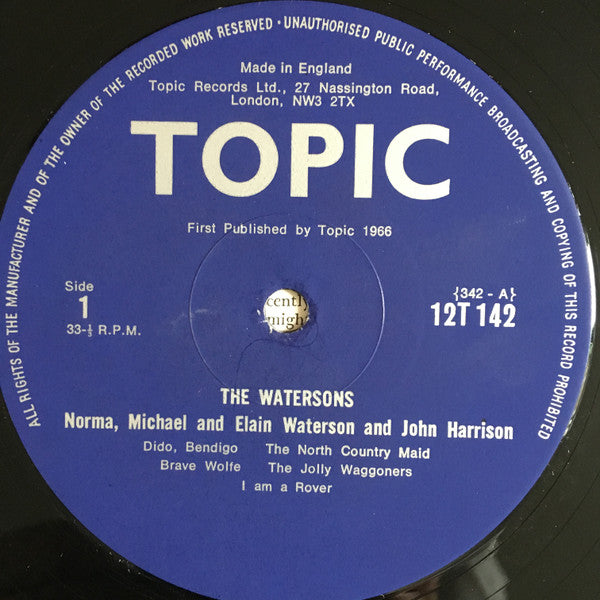 Image of Label Cover of LP - VG+/VG+ - THE WATERSONS, The Watersons (Topic Blue Label; 12T142, UK 1970s Reissue, Laminated Front Sleeve), Strong VG+, Sticker Stuck To Rear Sleeve,  - 0726216E