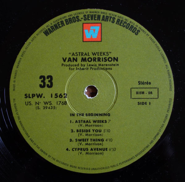 Image of Label Cover of LP - VG/G+ - VAN MORRISON, Astral Weeks (Warner Bros. - Seven Arts Records ; SLPW 1562, France 1969, Laminated Flipback Sleeve), ,  - 0726211E